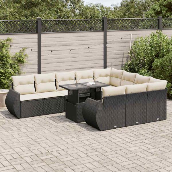 ARDEBO.de - 11-tlg. Garten-Sofagarnitur mit Kissen Schwarz Poly Rattan