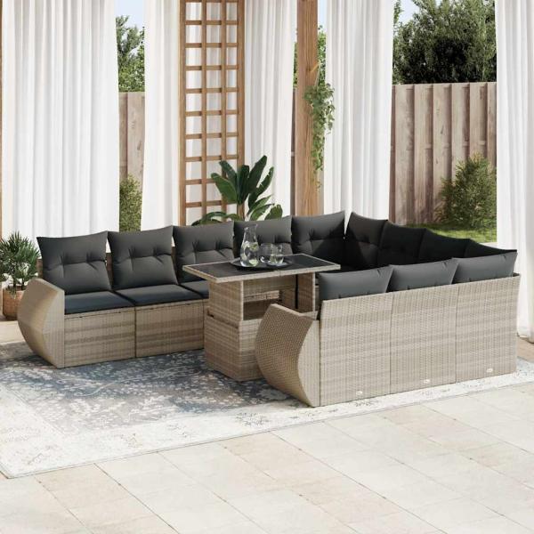 ARDEBO.de - 11-tlg. Garten-Sofagarnitur mit Kissen Hellgrau Poly Rattan