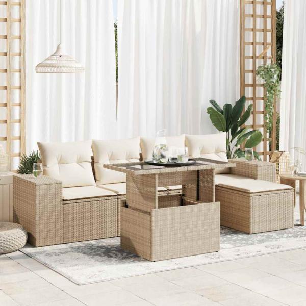 ARDEBO.de - 6-tlg. Garten-Sofagarnitur mit Kissen Beige Poly Rattan