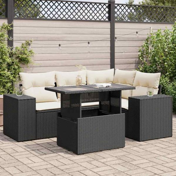 ARDEBO.de - 5-tlg. Garten-Sofagarnitur mit Kissen Schwarz Poly Rattan