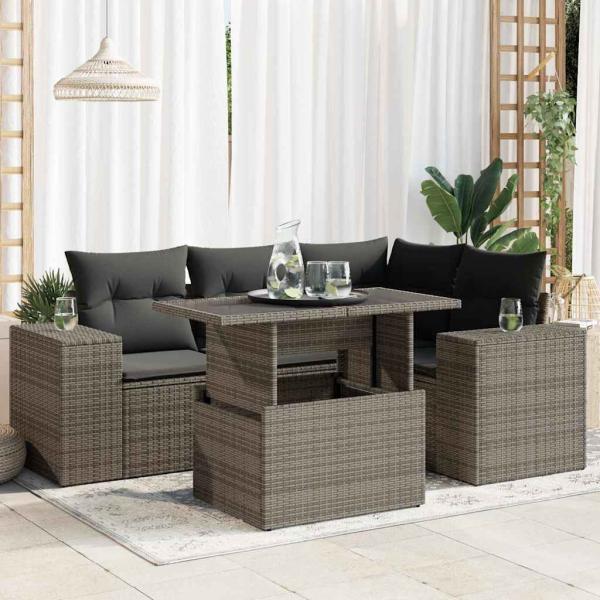 ARDEBO.de - 5-tlg. Garten-Sofagarnitur mit Kissen Grau Poly Rattan