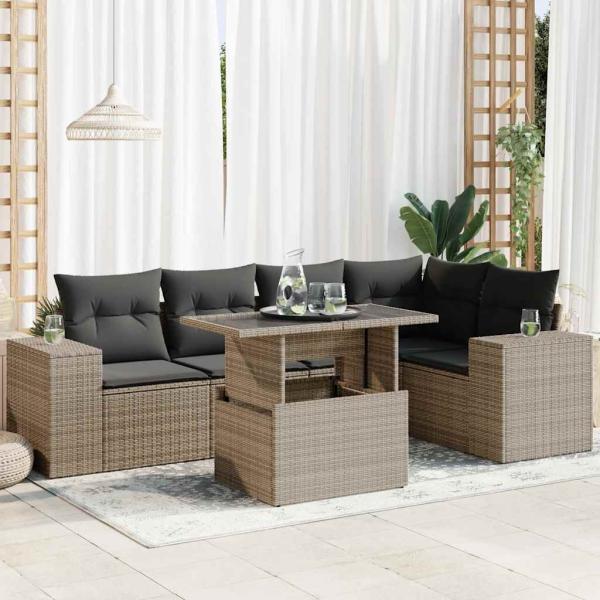 ARDEBO.de - 6-tlg. Garten-Sofagarnitur mit Kissen Grau Poly Rattan