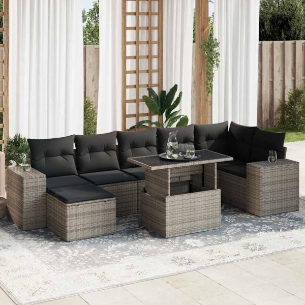 ARDEBO.de - 8-tlg. Garten-Sofagarnitur mit Kissen Grau Poly Rattan