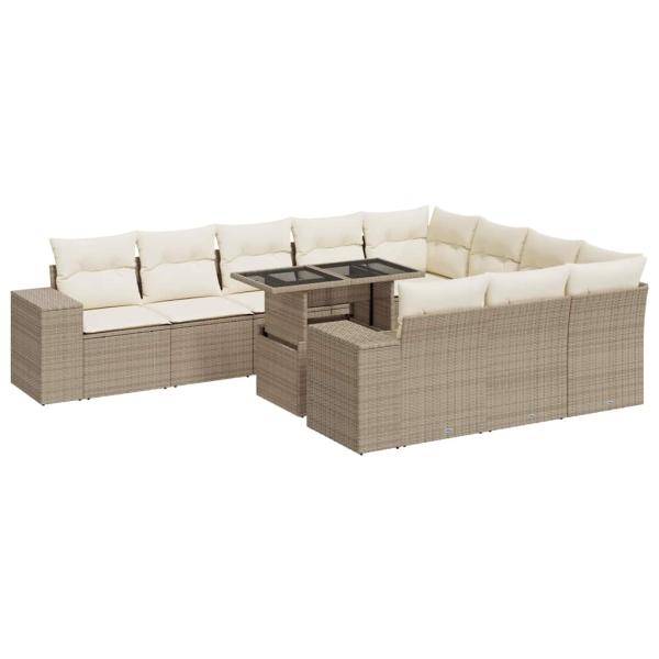 ARDEBO.de - 11-tlg. Garten-Sofagarnitur mit Kissen Beige Poly Rattan