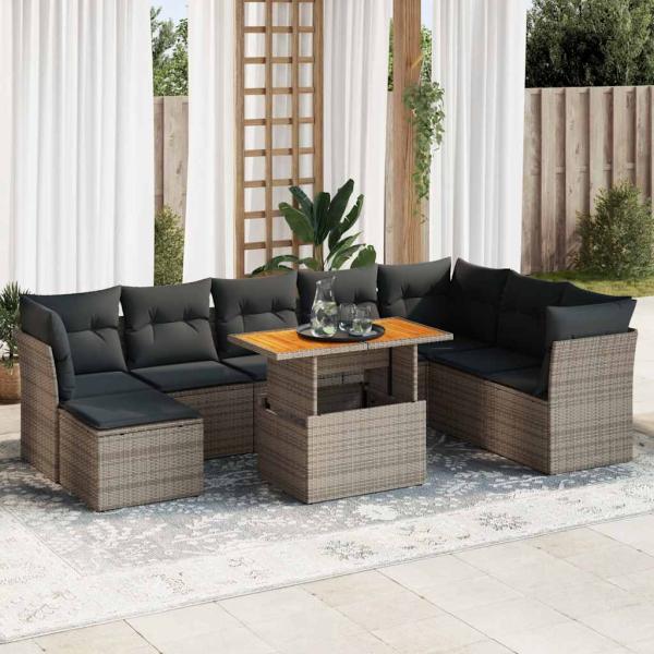 ARDEBO.de - 9-tlg. Garten-Sofagarnitur mit Kissen Grau Poly Rattan