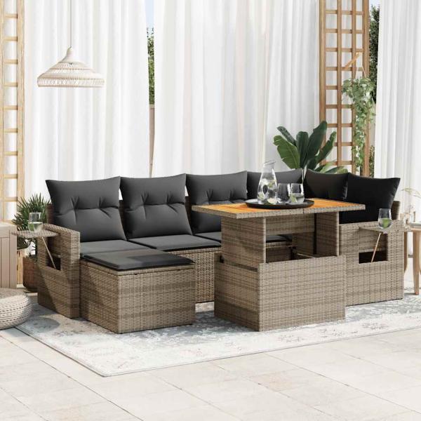 ARDEBO.de - 7-tlg. Garten-Sofagarnitur mit Kissen Grau Poly Rattan
