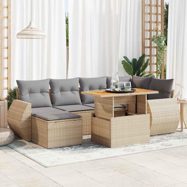 ARDEBO.de - 7-tlg. Garten-Sofagarnitur mit Kissen Beige Poly Rattan
