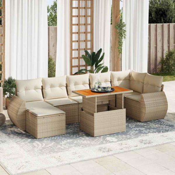 ARDEBO.de - 8-tlg. Garten-Sofagarnitur mit Kissen Beige Poly Rattan