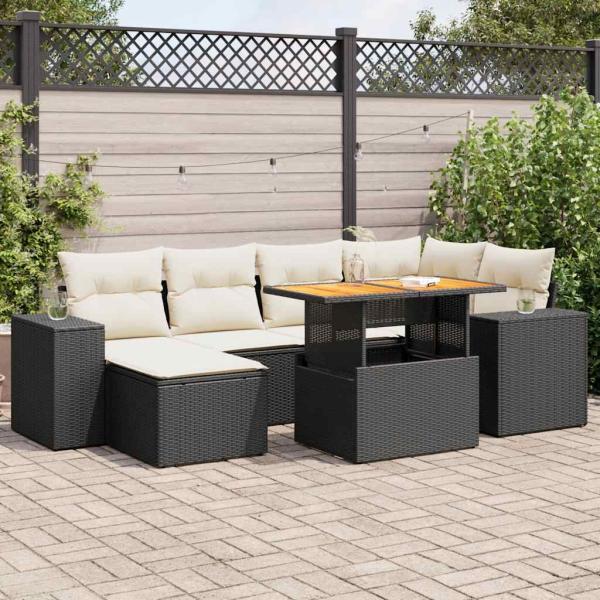 ARDEBO.de - 7-tlg. Garten-Sofagarnitur mit Kissen Schwarz Poly Rattan