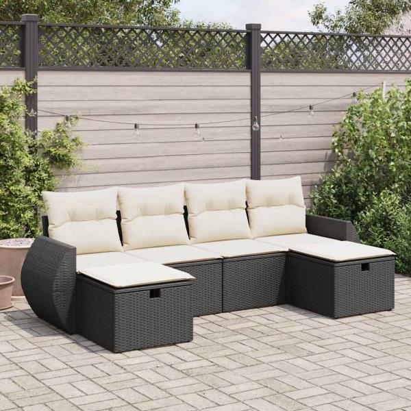 ARDEBO.de - 6-tlg. Garten-Sofagarnitur mit Kissen Schwarz Poly Rattan