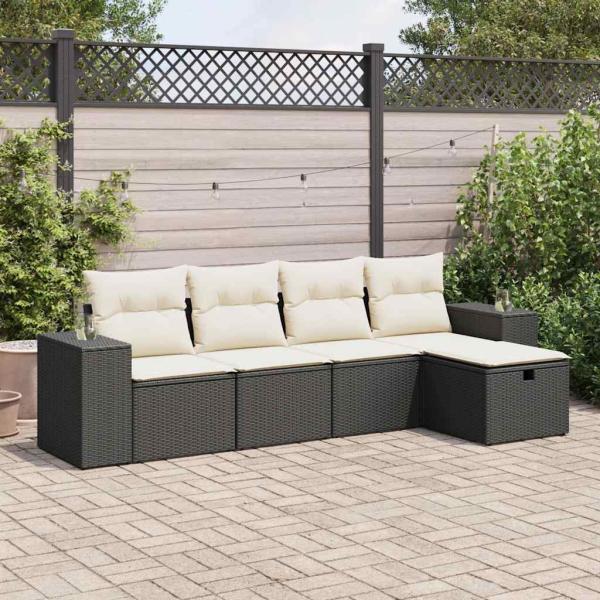 ARDEBO.de - 5-tlg. Garten-Sofagarnitur mit Kissen Schwarz Poly Rattan