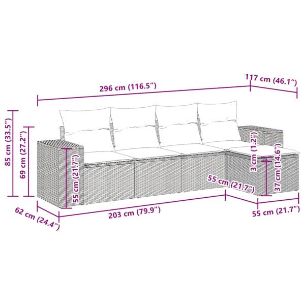 5-tlg. Garten-Sofagarnitur mit Kissen Schwarz Poly Rattan