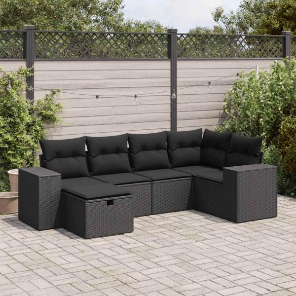 ARDEBO.de - 6-tlg. Garten-Sofagarnitur mit Kissen Schwarz Poly Rattan