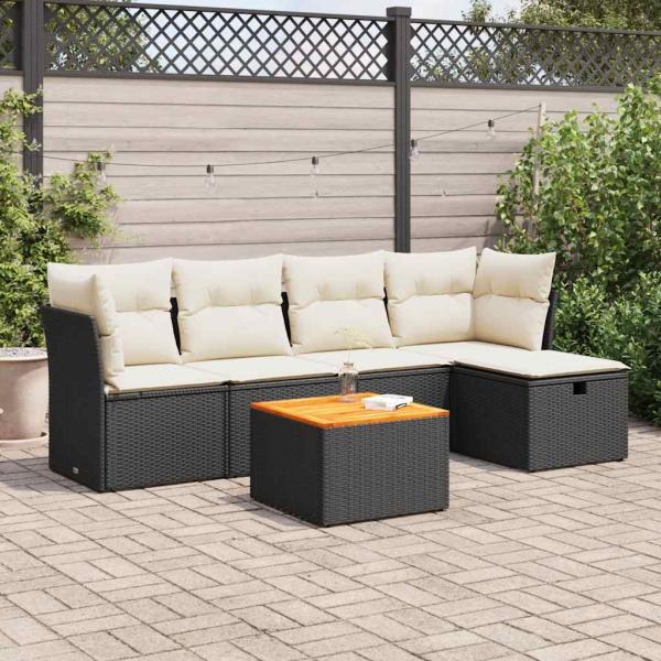 ARDEBO.de - 6-tlg. Garten-Sofagarnitur mit Kissen Schwarz Poly Rattan