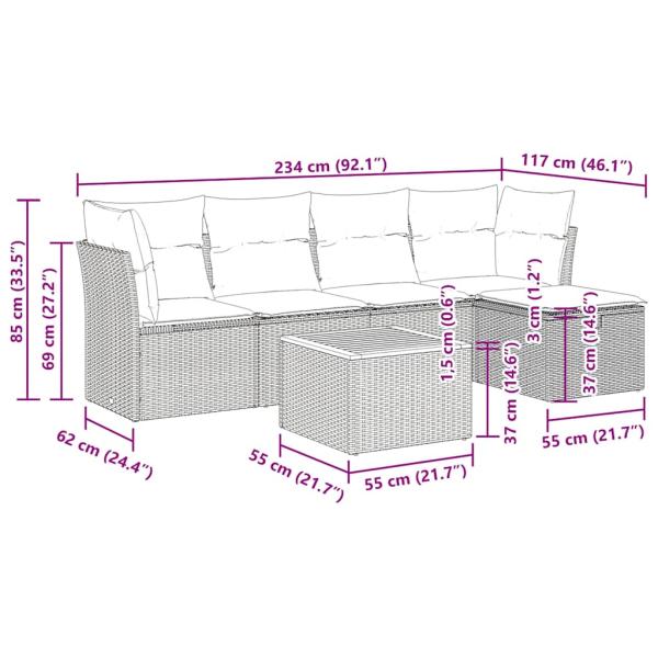 6-tlg. Garten-Sofagarnitur mit Kissen Schwarz Poly Rattan