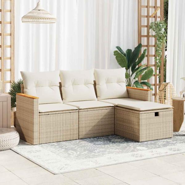 ARDEBO.de - 4-tlg. Garten-Sofagarnitur mit Kissen Beige Poly Rattan