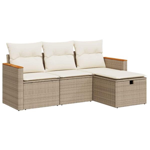 4-tlg. Garten-Sofagarnitur mit Kissen Beige Poly Rattan