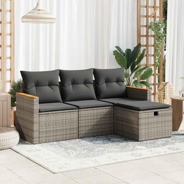 ARDEBO.de - 4-tlg. Garten-Sofagarnitur mit Kissen Grau Poly Rattan