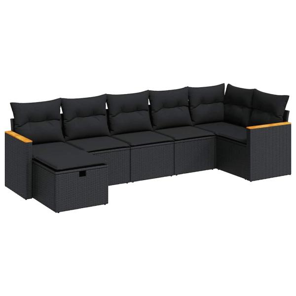 ARDEBO.de - 7-tlg. Garten-Sofagarnitur mit Kissen Schwarz Poly Rattan