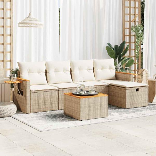 ARDEBO.de - 6-tlg. Garten-Sofagarnitur mit Kissen Beige Poly Rattan