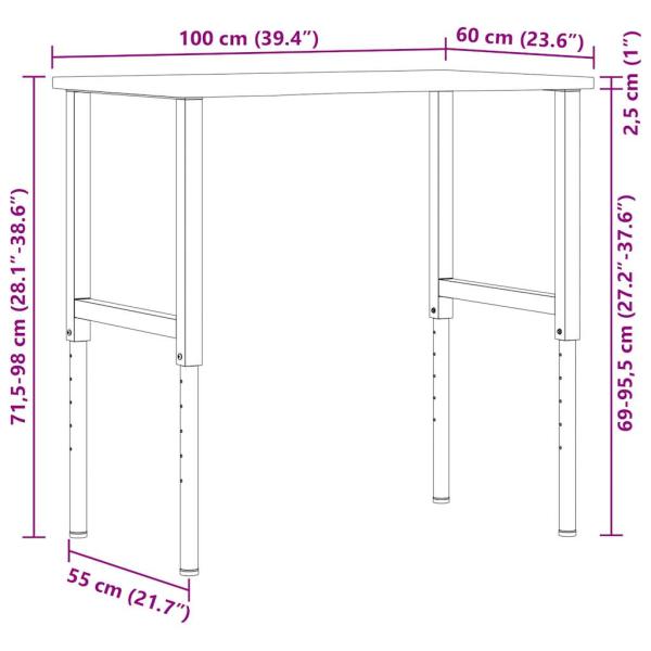 Werkbank Hellbraun 100x60x(71,5-98) cm Massivholz Eiche