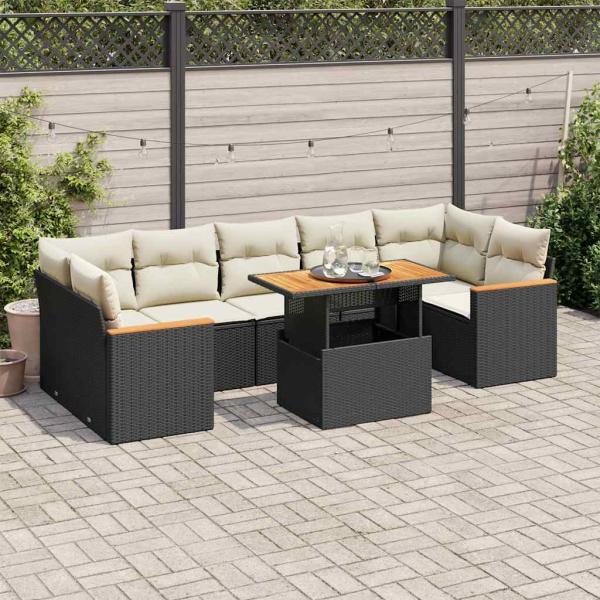 ARDEBO.de - 7-tlg. Garten-Sofagarnitur mit Kissen Schwarz Poly Rattan