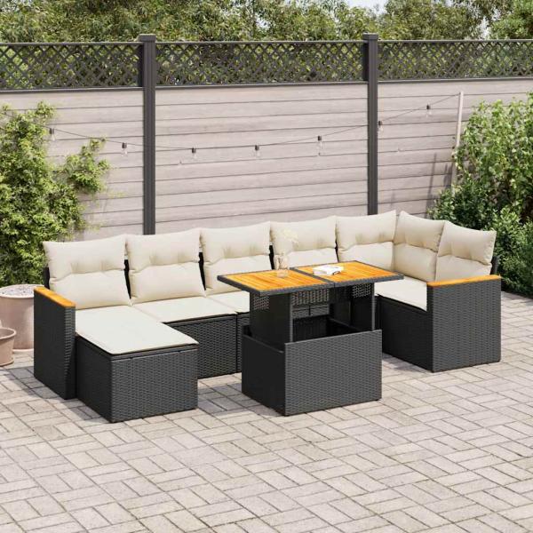 ARDEBO.de - 8-tlg. Garten-Sofagarnitur mit Kissen Schwarz Poly Rattan