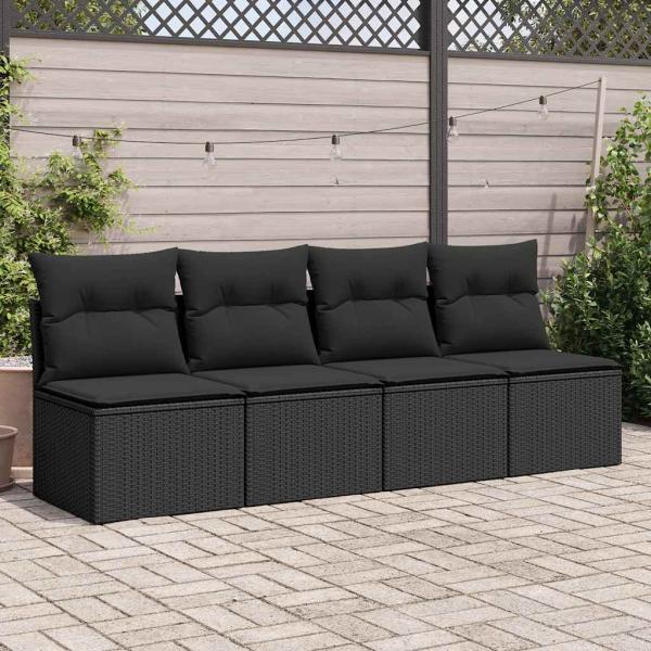 4-tlg. Garten-Sofagarnitur mit Kissen Schwarz Poly Rattan