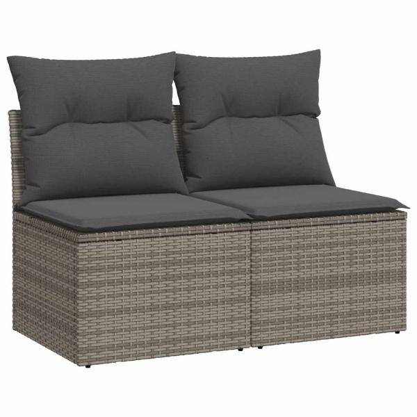 4-tlg. Garten-Sofagarnitur mit Kissen Grau Poly Rattan Akazie