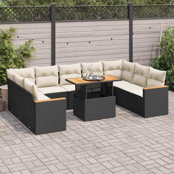 ARDEBO.de - 10-tlg. Garten-Sofagarnitur mit Kissen Schwarz Poly Rattan