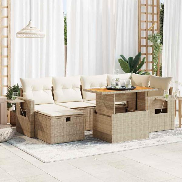 ARDEBO.de - 8-tlg. Garten-Sofagarnitur mit Kissen Beige Poly Rattan Akazie
