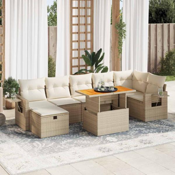ARDEBO.de - 5-tlg. Garten-Sofagarnitur mit Kissen Beige Poly Rattan Akazie