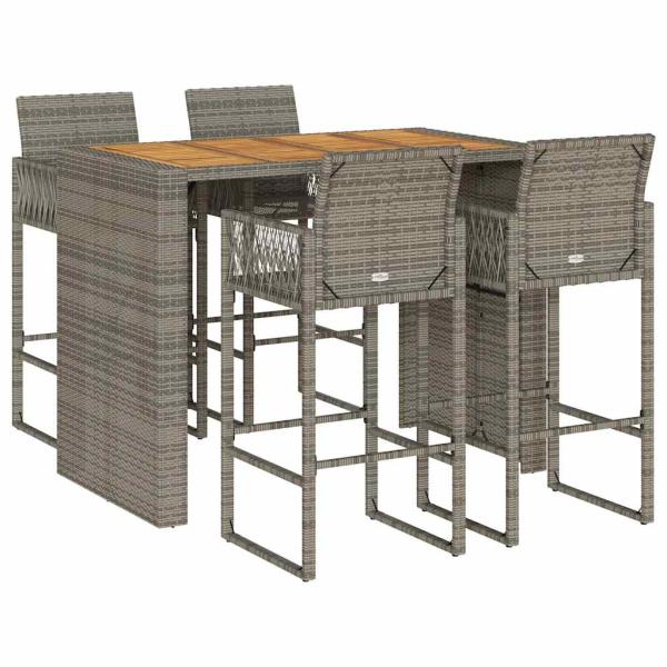 5-tlg. Gartenbar-Set ohne Kissen Grau Poly Rattan Akazie
