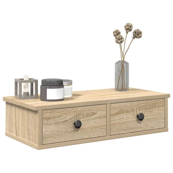 ARDEBO.de - Wandregal mit Schubladen Sonoma-Eiche 60x25x15 cm Holzwerkstoff