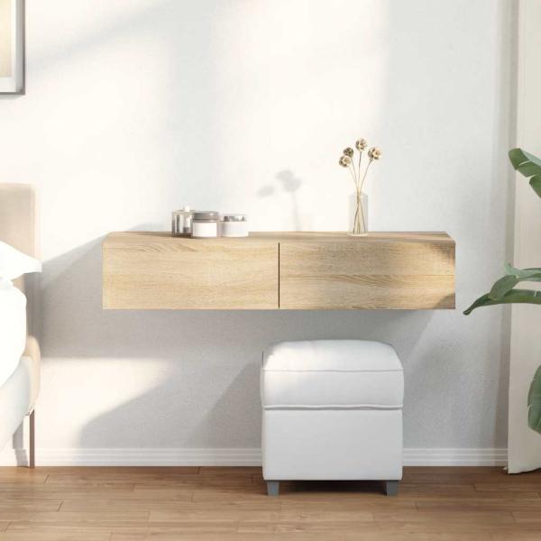 ARDEBO.de - Wandregal mit Schubladen Sonoma-Eiche 100x36x19cm Holzwerkstoff