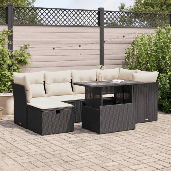 ARDEBO.de - 7-tlg. Garten-Sofagarnitur mit Kissen Schwarz Poly Rattan