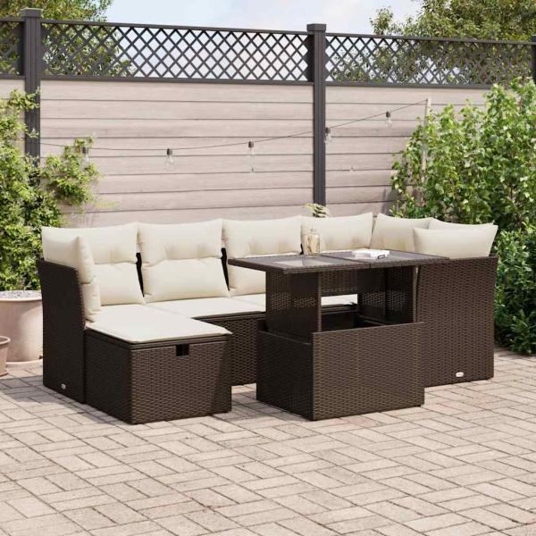 ARDEBO.de - 7-tlg. Garten-Sofagarnitur mit Kissen Braun Poly Rattan