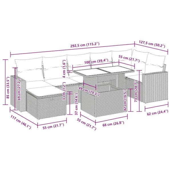 8-tlg. Garten-Sofagarnitur mit Kissen Schwarz Poly Rattan