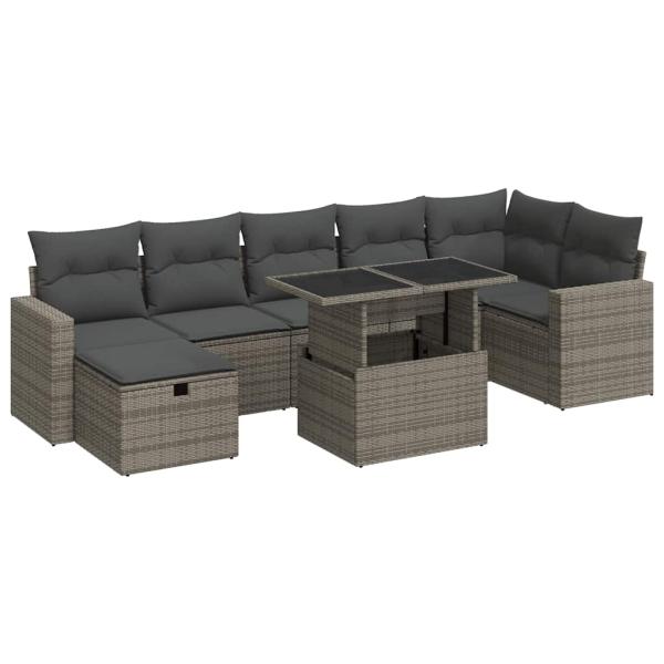 ARDEBO.de - 8-tlg. Garten-Sofagarnitur mit Kissen Grau Poly Rattan