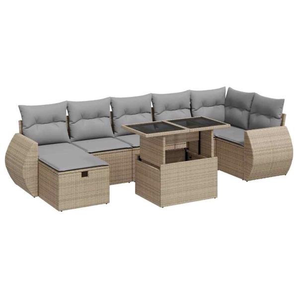 ARDEBO.de - 8-tlg. Garten-Sofagarnitur mit Kissen Beige Poly Rattan