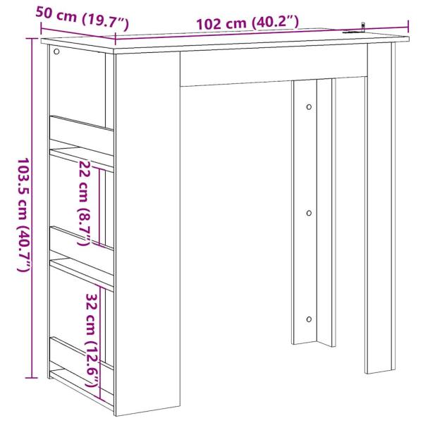 ARDEBO.de - Bartisch mit Regal Altholz-Optik 102x50x103,5 cm