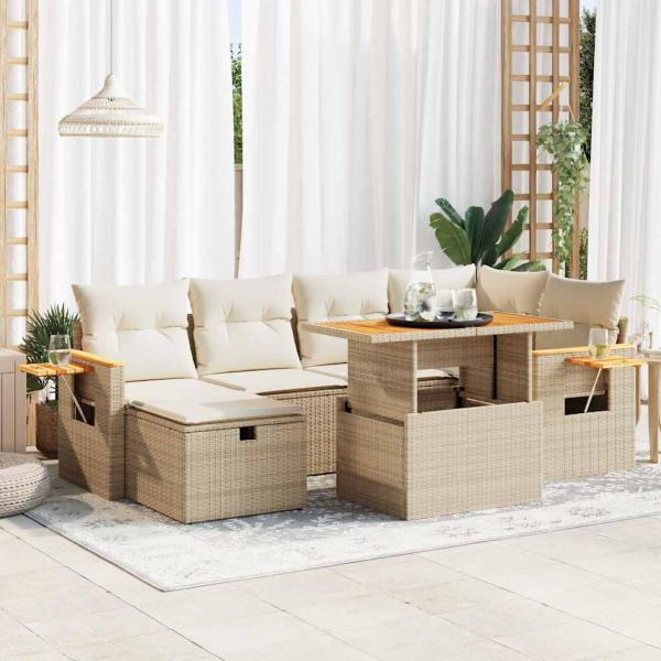 ARDEBO.de - 8-tlg. Garten-Sofagarnitur mit Kissen Beige Poly Rattan