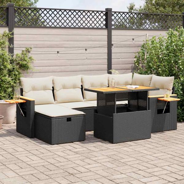 ARDEBO.de - 8-tlg. Garten-Sofagarnitur mit Kissen Schwarz Poly Rattan
