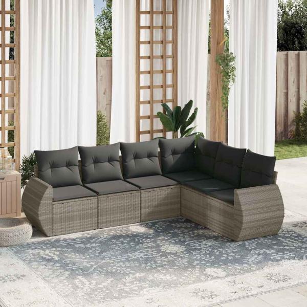 ARDEBO.de - 6-tlg. Garten-Sofagarnitur mit Kissen Hellgrau Poly Rattan