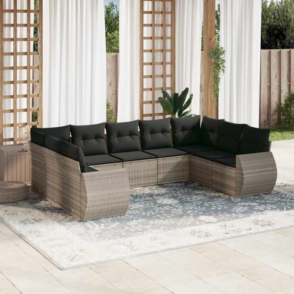 ARDEBO.de - 9-tlg. Garten-Sofagarnitur mit Kissen Hellgrau Poly Rattan