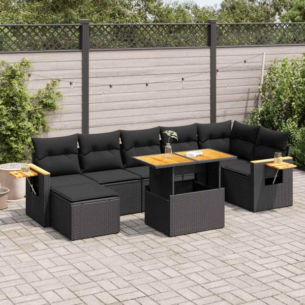 ARDEBO.de - 8-tlg. Garten-Sofagarnitur mit Kissen Schwarz Poly Rattan