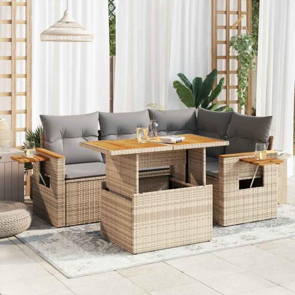 ARDEBO.de - 4-tlg. Garten-Sofagarnitur mit Kissen Beige Poly Rattan Akazie