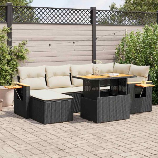 ARDEBO.de - 7-tlg. Garten-Sofagarnitur mit Kissen Schwarz Poly Rattan