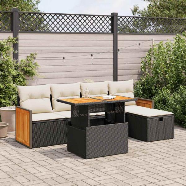 ARDEBO.de - 6-tlg. Garten-Sofagarnitur mit Kissen Schwarz Poly Rattan