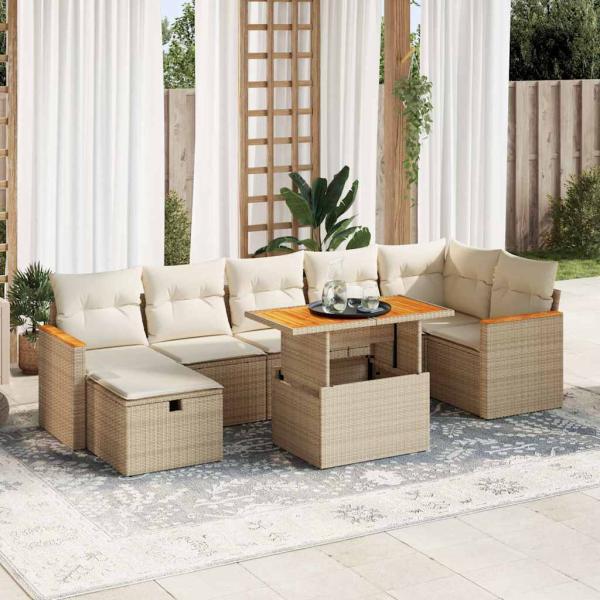 ARDEBO.de - 5-tlg. Garten-Sofagarnitur mit Kissen Beige Poly Rattan